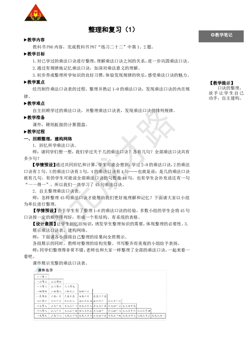 整理和复习（1）_1-6年级上册_数学2年级上册教学资源包（新教材2025秋）_旧教材课件_名师教学设计新版_6表内乘法（二）