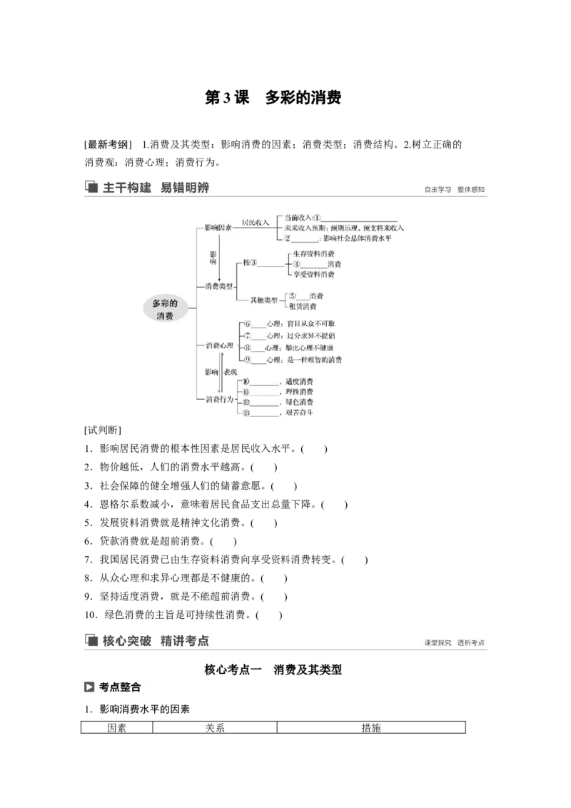 03第一单元生活与消费第3课　多彩的消费_通用版（老高考）复习资料_2023年复习资料_一轮+二轮_政治高三一轮复习系列_政治高三一轮复习系列《一轮复习讲义》（学生版）