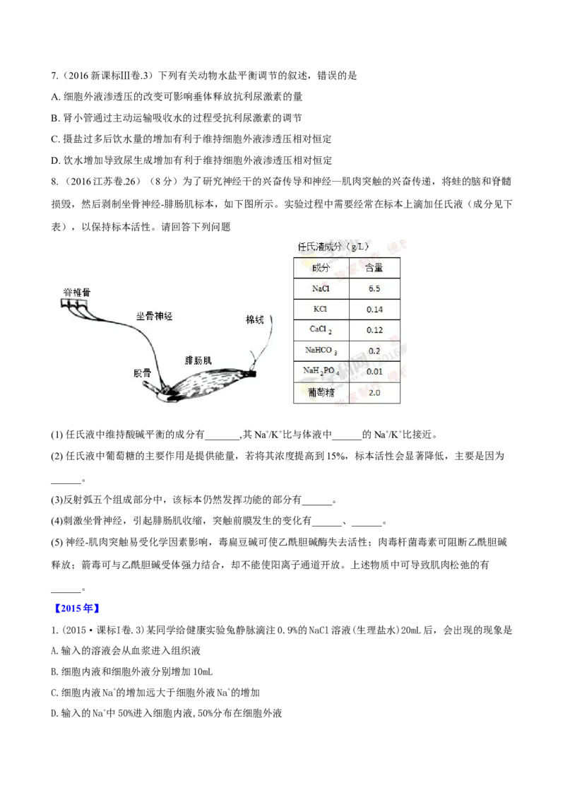 专题07内环境、稳态及免疫-十年（2012-2021）高考生物真题分项汇编（全国通用）（原卷版）_高考真题分类汇编(2012-2022)生物_高考真题分项汇编(2012-2021)生物