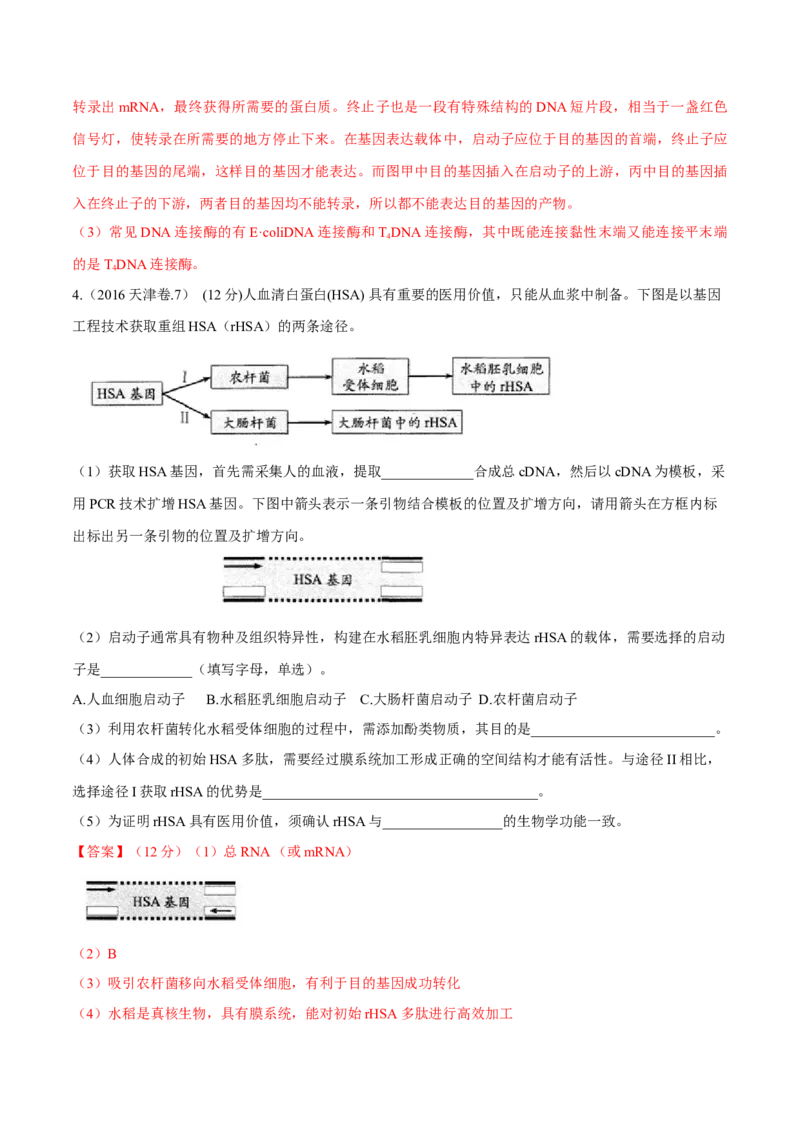 专题12现代生物科技专题-十年（2012-2021）高考生物真题分项汇编（全国通用）（解析版）_高考真题分类汇编(2012-2022)生物_高考真题分项汇编(2012-2021)生物