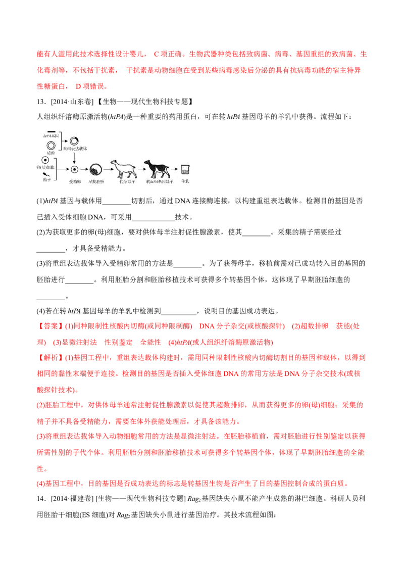 专题12现代生物科技专题-十年（2012-2021）高考生物真题分项汇编（全国通用）（解析版）_高考真题分类汇编(2012-2022)生物_高考真题分项汇编(2012-2021)生物