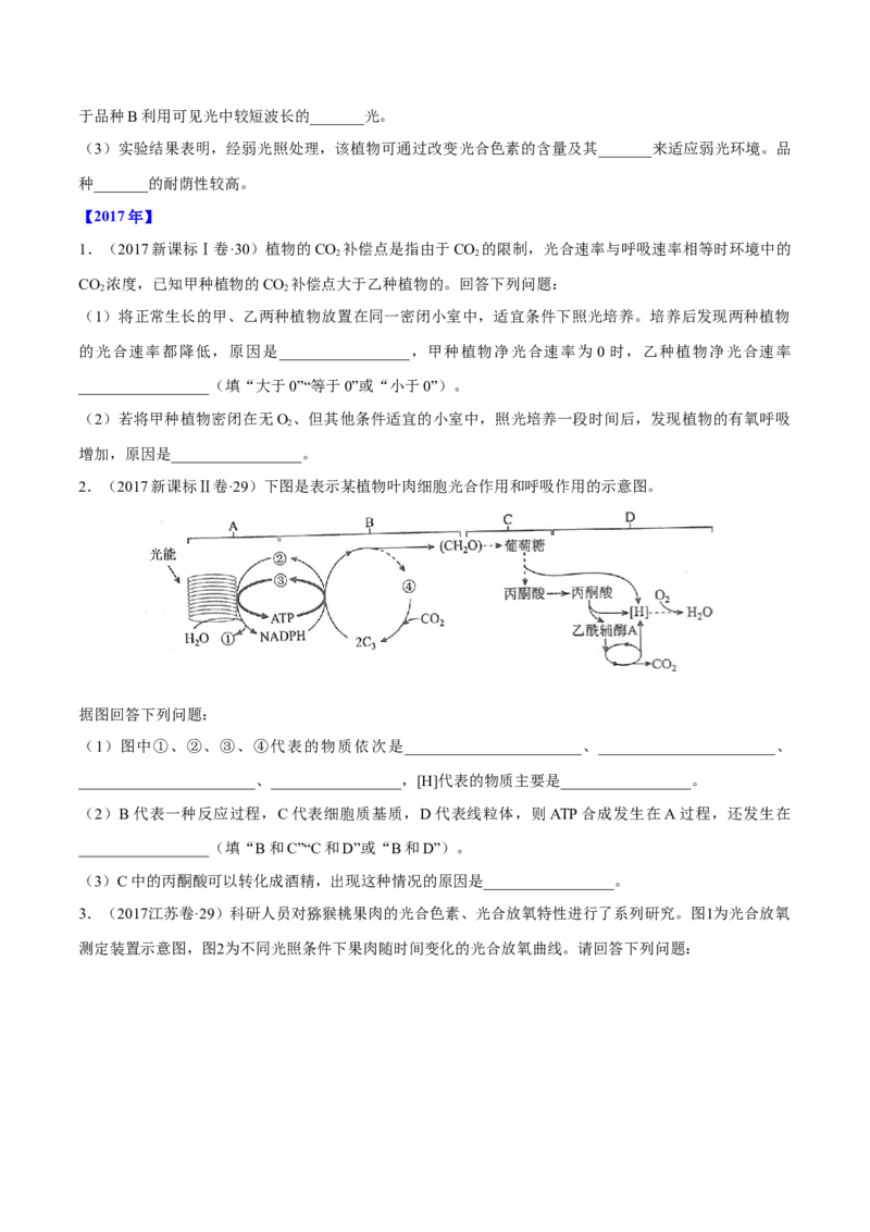 专题14光合作用与呼吸作用综合-十年（2012-2021）高考生物真题分项汇编（全国通用）（原卷版）_高考真题分类汇编(2012-2022)生物_高考真题分项汇编(2012-2021)生物