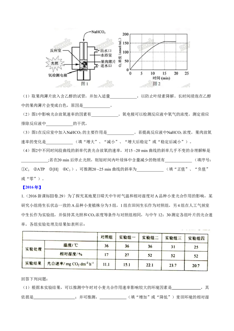 专题14光合作用与呼吸作用综合-十年（2012-2021）高考生物真题分项汇编（全国通用）（原卷版）_高考真题分类汇编(2012-2022)生物_高考真题分项汇编(2012-2021)生物