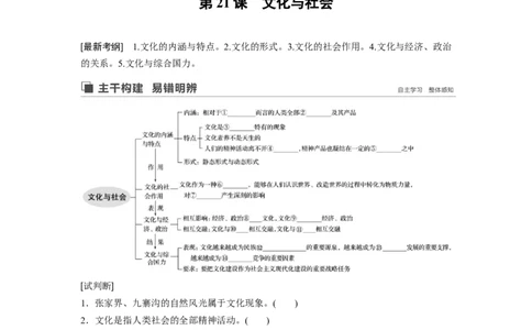 60第九单元文化与生活第21课　文化与社会_通用版（老高考）复习资料_2023年复习资料_一轮+二轮_政治高三一轮复习系列_政治高三一轮复习系列《一轮复习讲义》（学生版）