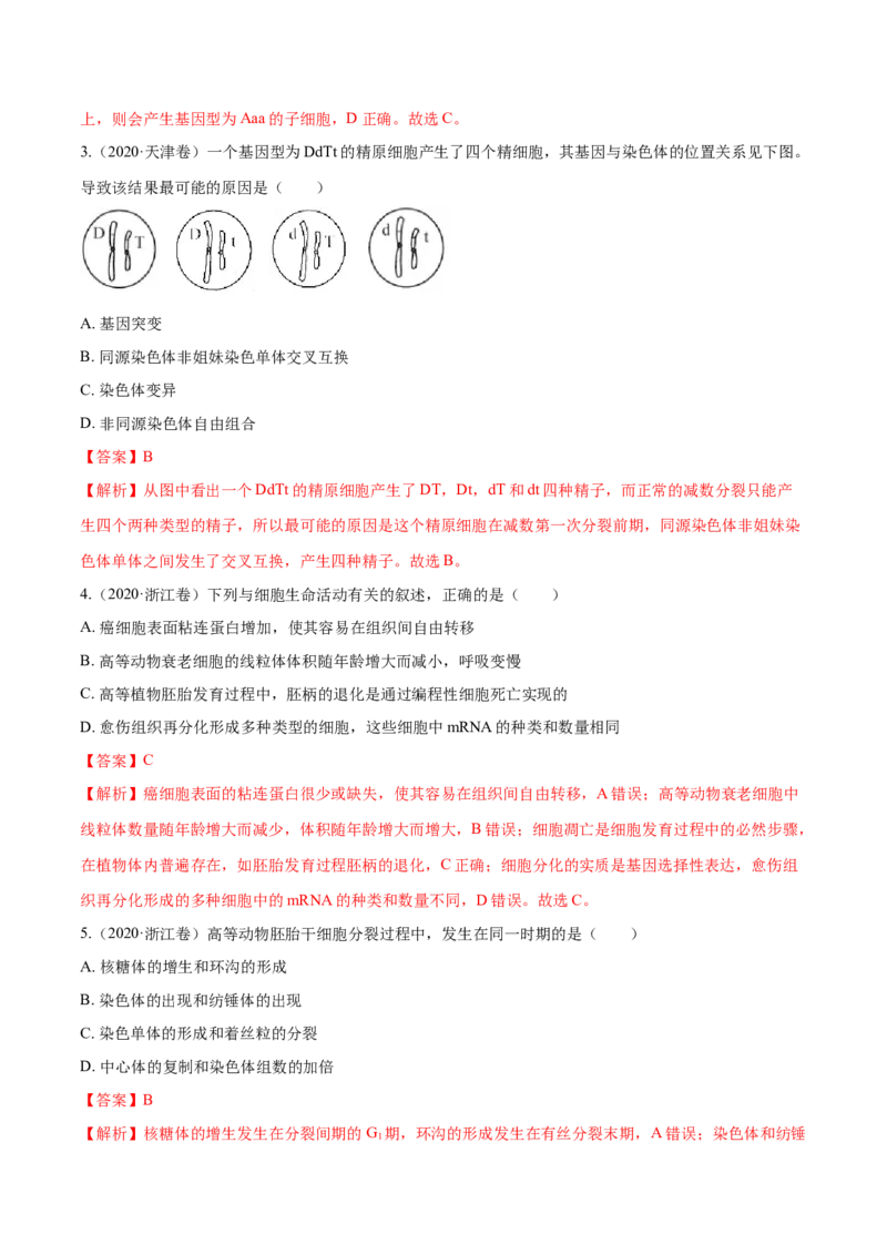 专题03细胞的生命历程-十年（2012-2021）高考生物真题分项汇编（全国通用）（解析版）_高考真题分类汇编(2012-2022)生物_高考真题分项汇编(2012-2021)生物