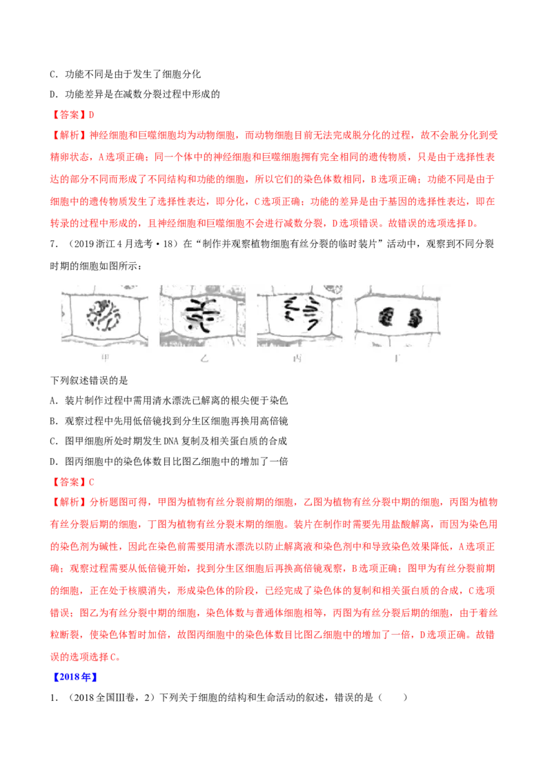 专题03细胞的生命历程-十年（2012-2021）高考生物真题分项汇编（全国通用）（解析版）_高考真题分类汇编(2012-2022)生物_高考真题分项汇编(2012-2021)生物
