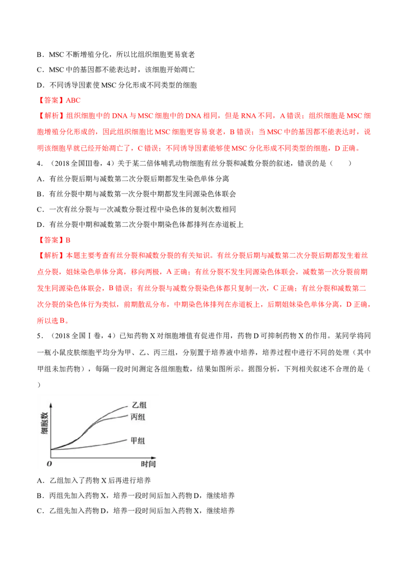 专题03细胞的生命历程-十年（2012-2021）高考生物真题分项汇编（全国通用）（解析版）_高考真题分类汇编(2012-2022)生物_高考真题分项汇编(2012-2021)生物