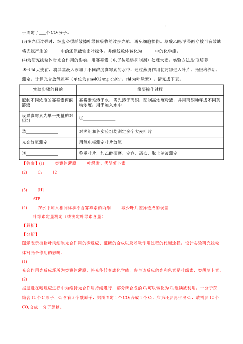专题03光合作用和细胞呼吸-三年（2020-2022）高考真题生物分项汇编（全国通用）（解析版）_高考真题分类汇编(2012-2022)生物_高考真题分项汇编(2020-2022)生物