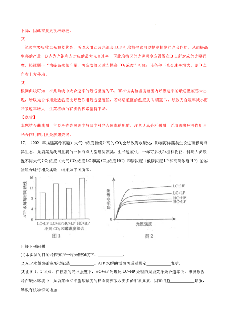 专题03光合作用和细胞呼吸-三年（2020-2022）高考真题生物分项汇编（全国通用）（解析版）_高考真题分类汇编(2012-2022)生物_高考真题分项汇编(2020-2022)生物