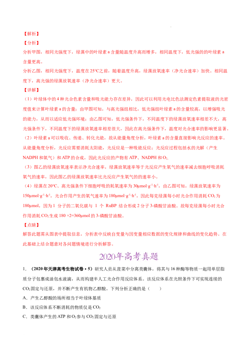 专题03光合作用和细胞呼吸-三年（2020-2022）高考真题生物分项汇编（全国通用）（解析版）_高考真题分类汇编(2012-2022)生物_高考真题分项汇编(2020-2022)生物