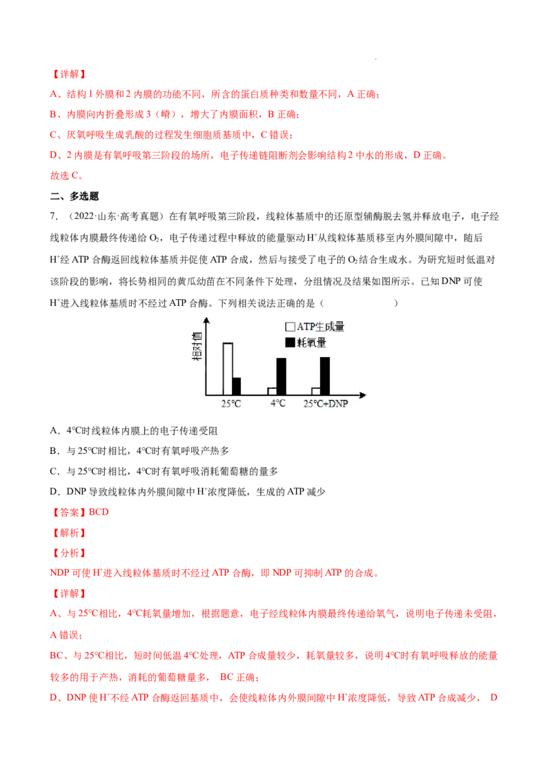 专题03光合作用和细胞呼吸-三年（2020-2022）高考真题生物分项汇编（全国通用）（解析版）_高考真题分类汇编(2012-2022)生物_高考真题分项汇编(2020-2022)生物