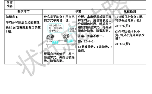 整理和复习_1-6年级下册_R2数下新插图版_旧教材资源_R2数下教案+学案_导学案_2表内除法（一）