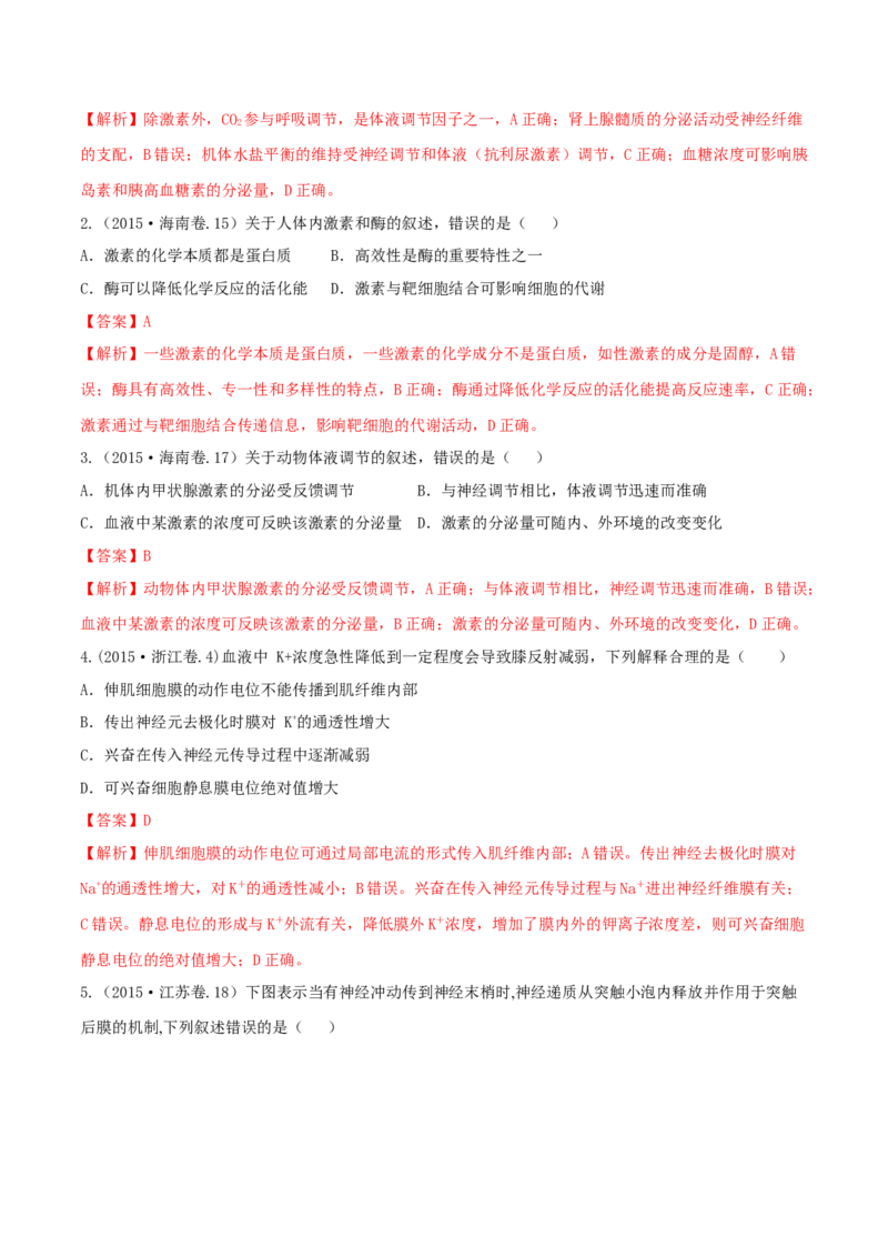 专题08神经调节与体液调节-十年（2012-2021）高考生物真题分项汇编（全国通用）（解析版）_高考真题分类汇编(2012-2022)生物_高考真题分项汇编(2012-2021)生物