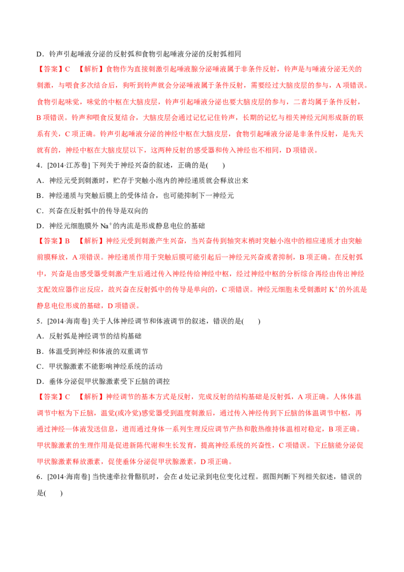 专题08神经调节与体液调节-十年（2012-2021）高考生物真题分项汇编（全国通用）（解析版）_高考真题分类汇编(2012-2022)生物_高考真题分项汇编(2012-2021)生物