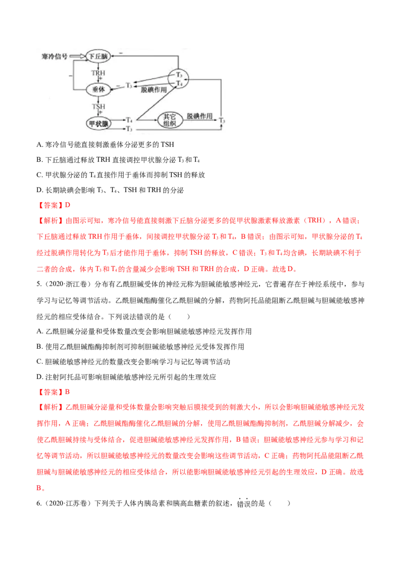 专题08神经调节与体液调节-十年（2012-2021）高考生物真题分项汇编（全国通用）（解析版）_高考真题分类汇编(2012-2022)生物_高考真题分项汇编(2012-2021)生物
