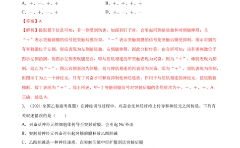 专题08神经调节与体液调节-十年（2012-2021）高考生物真题分项汇编（全国通用）（解析版）_高考真题分类汇编(2012-2022)生物_高考真题分项汇编(2012-2021)生物