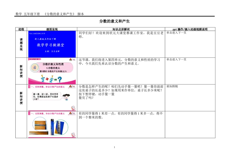 1.分数的产生和意义（1）_1-6年级下册_R5数下新插图版_R5数下教案+学案_慕课堂教案_4分数的意义和性质