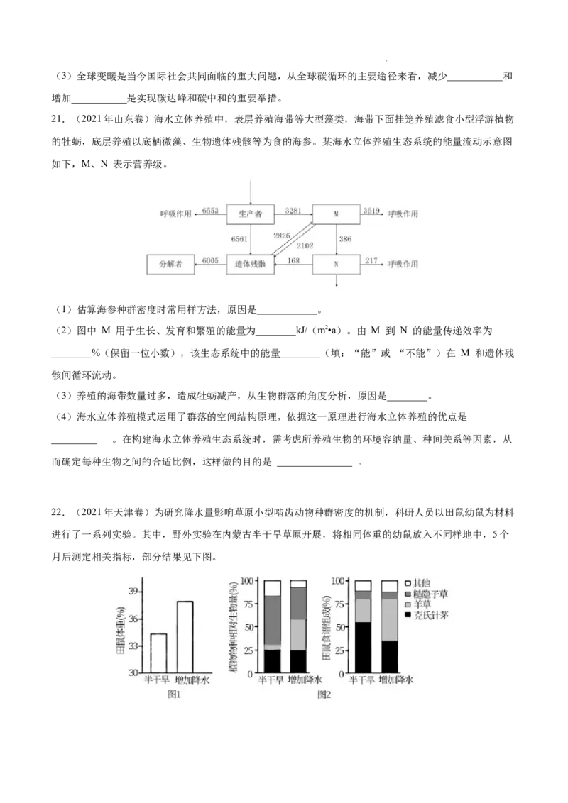 专题12生态系统及其保护-三年（2020-2022）高考真题生物分项汇编（全国通用）（原卷版）_高考真题分类汇编(2012-2022)生物_高考真题分项汇编(2020-2022)生物