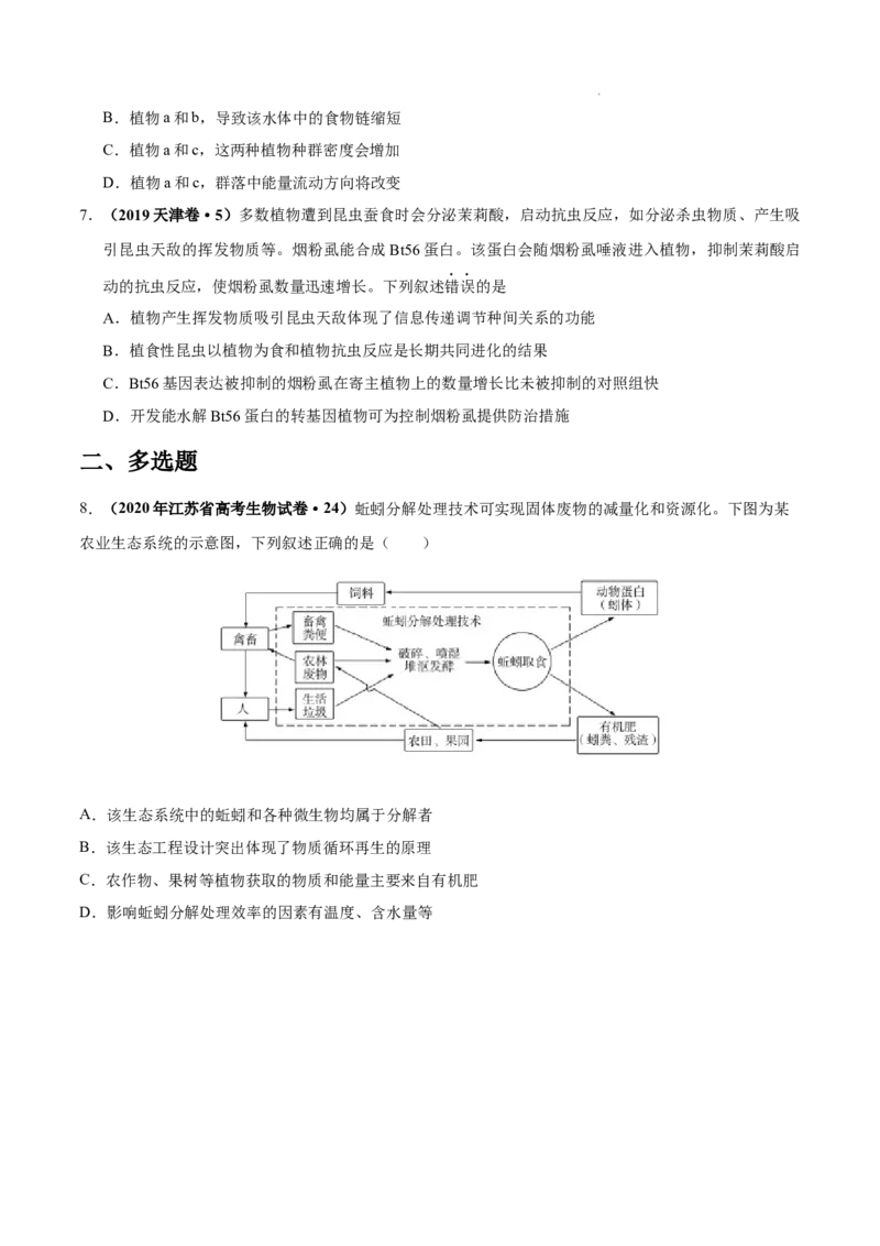 专题12生态系统及其保护-三年（2020-2022）高考真题生物分项汇编（全国通用）（原卷版）_高考真题分类汇编(2012-2022)生物_高考真题分项汇编(2020-2022)生物
