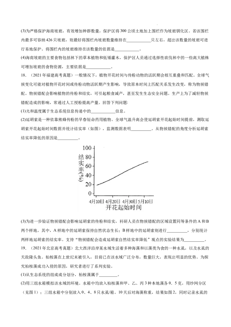 专题12生态系统及其保护-三年（2020-2022）高考真题生物分项汇编（全国通用）（原卷版）_高考真题分类汇编(2012-2022)生物_高考真题分项汇编(2020-2022)生物