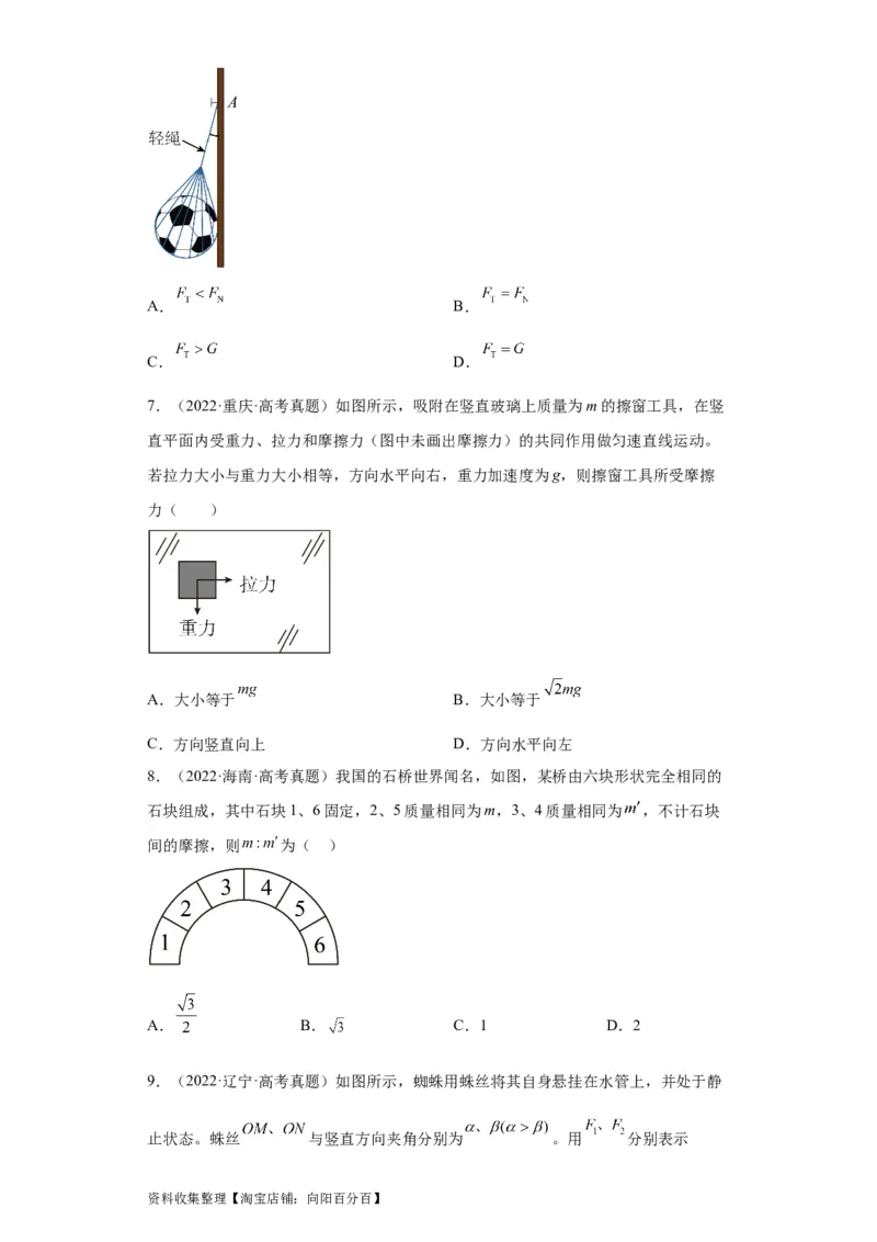 专题02相互作用(原卷版)_通用版（老高考）复习资料_2024年复习资料_完五年（2019-2023）高考物理真题分项汇编（全国通用）