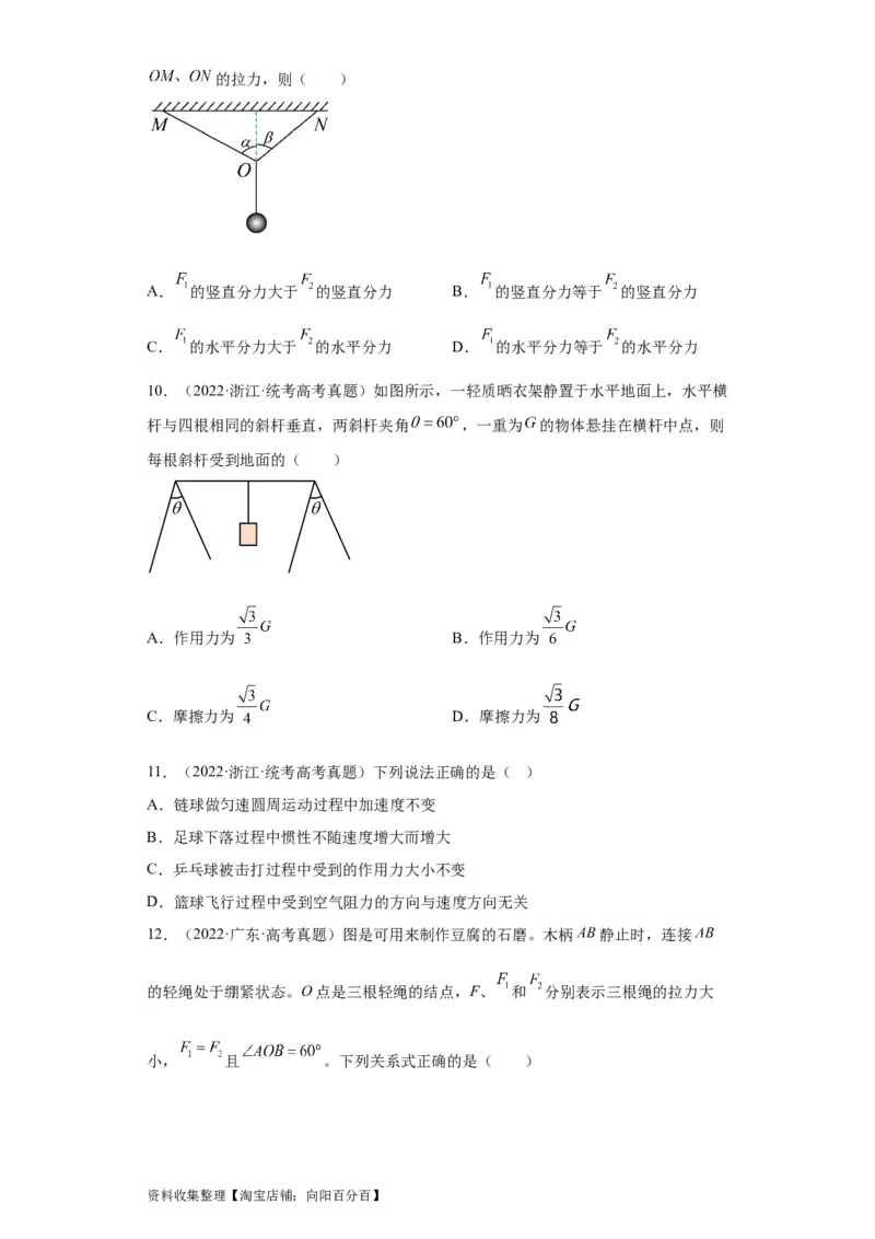 专题02相互作用(原卷版)_通用版（老高考）复习资料_2024年复习资料_完五年（2019-2023）高考物理真题分项汇编（全国通用）
