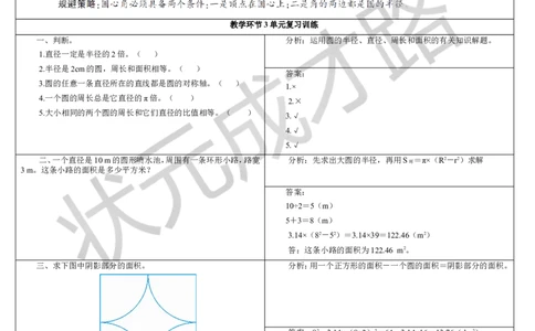 重点单元知识归纳与易错警示_1-6年级上册_数学6年级上册教学资源包_导学案新版_5圆