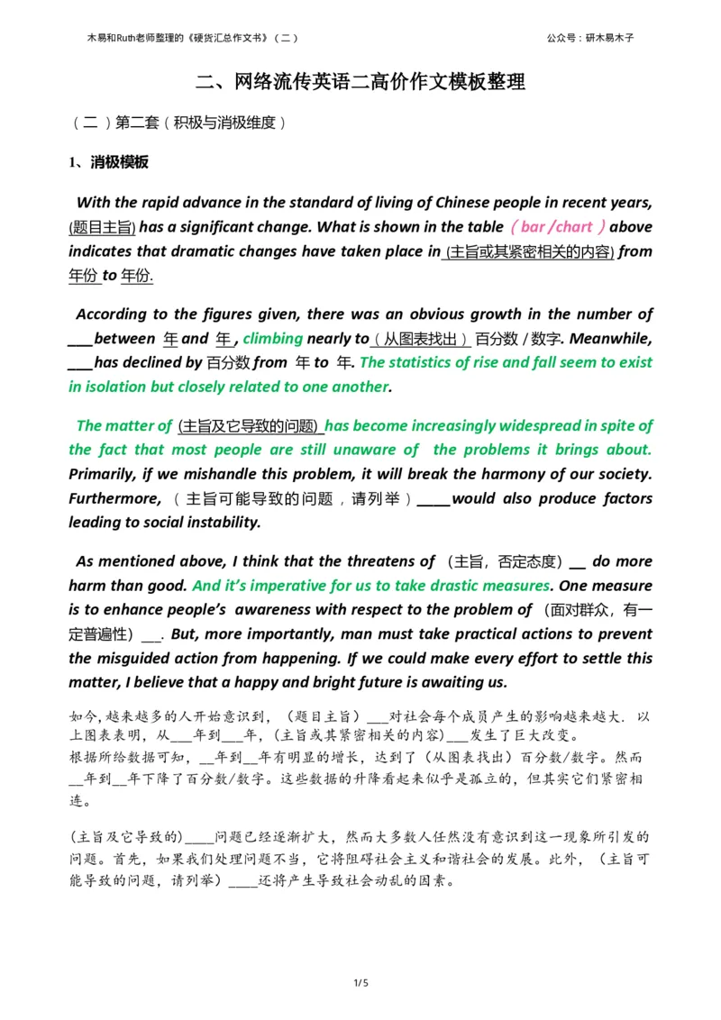 资料1（二）木易和Ruth老师整理的《硬货汇总作文书》_考研英语真题（英一＋英二）_考研英语真题_考研英语一历年真题_25英语-万能作文模板_26年万能作文模板（持续更新...）