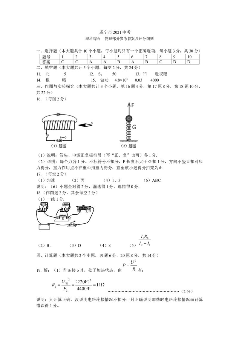 2021年四川省遂宁市中考物理真题(原卷版)_4.2015-2025年中考物理_2.物理中考真题2015-2024年_地区卷_四川省_四川遂宁物理16,19-22