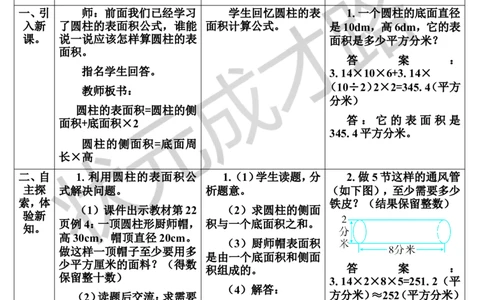 第4课时圆柱的表面积（2）（导学案）_1-6年级下册_R6数下新插图版_R6数下教案+学案_导学案_第3单元圆柱与圆锥_1.圆柱