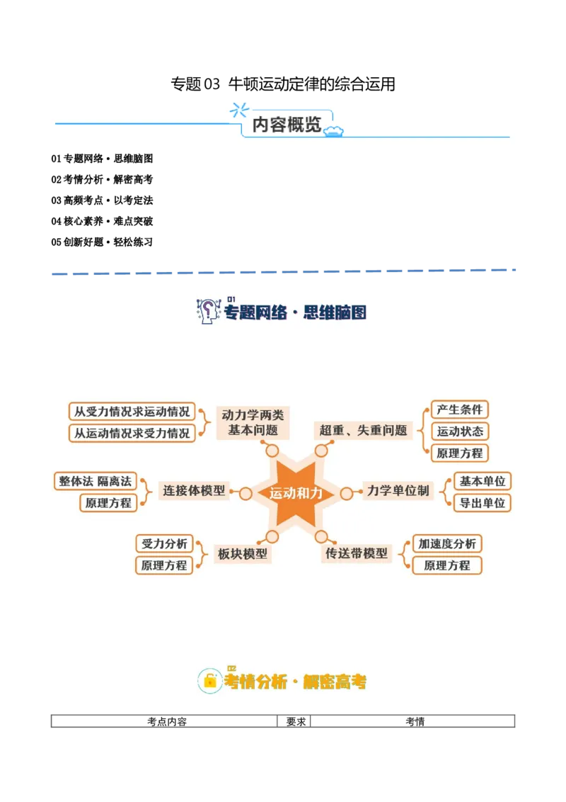 专题03牛顿运动定律的综合运用（讲义）（原卷版）_新高考复习资料_2024新高考复习资料_二轮复习资料_高频考点解密2024年高考物理二轮复习高频考点追踪与预测（新高考专用）_讲义