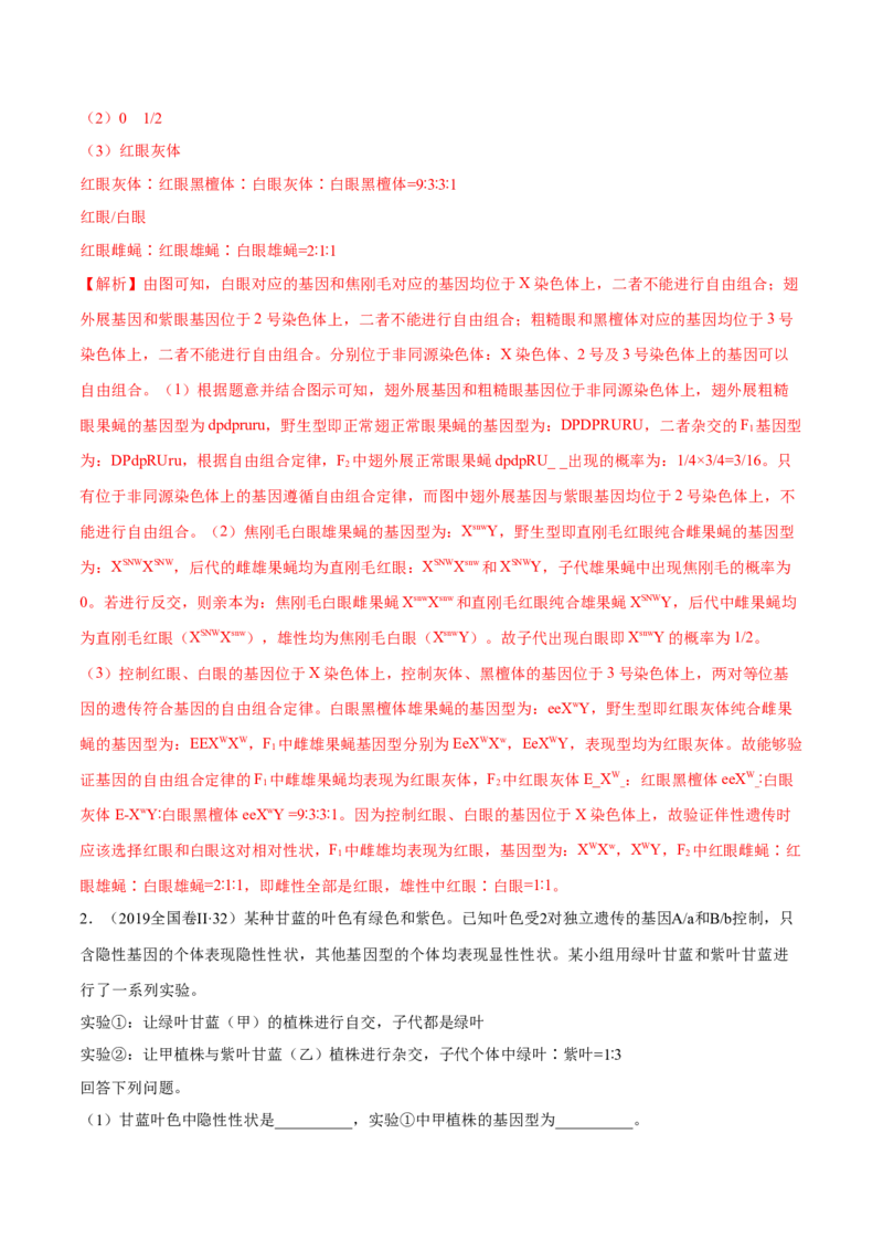 专题17遗传的基本定律综合-十年（2012-2021）高考生物真题分项汇编（全国通用）（解析版）_高考真题分类汇编(2012-2022)生物_高考真题分项汇编(2012-2021)生物