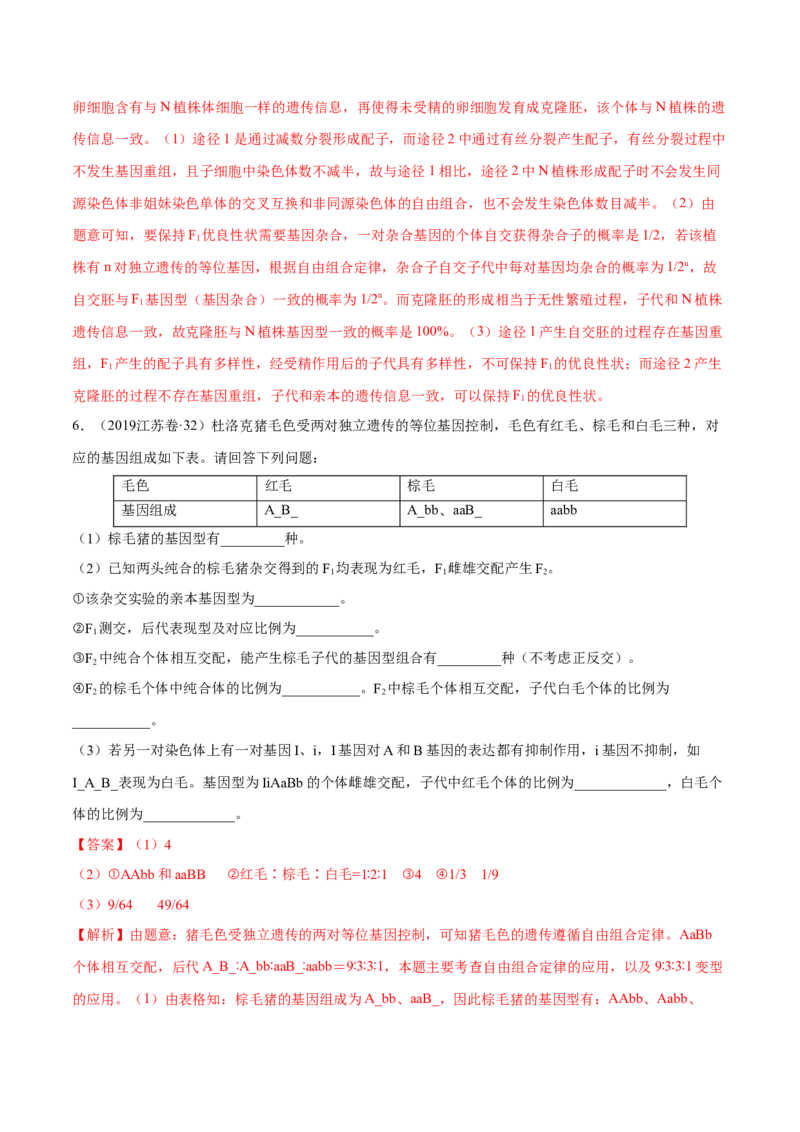 专题17遗传的基本定律综合-十年（2012-2021）高考生物真题分项汇编（全国通用）（解析版）_高考真题分类汇编(2012-2022)生物_高考真题分项汇编(2012-2021)生物