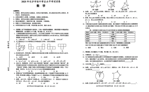 2025年湖南省长沙市中考数学试题_2.2015-2025年中考数学_2.2025各省市数学_湖南