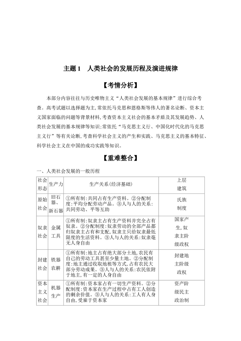 2025高考政治二轮复习专题练习：专题一人类社会发展与中国特色社会主义（含解析）_42025年新高考资料_二轮复习_2025高考政治二轮复习专题练习