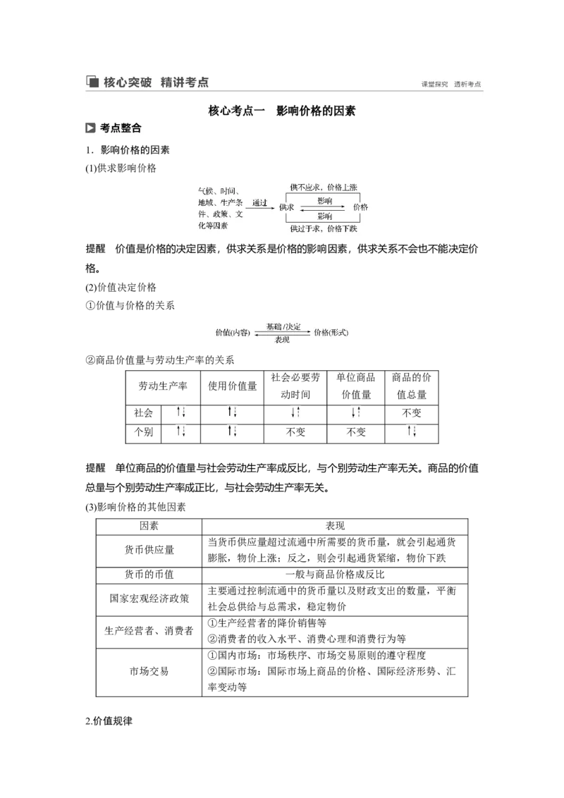 02第一单元生活与消费第2课　多变的价格_通用版（老高考）复习资料_2023年复习资料_一轮+二轮_政治高三一轮复习系列_政治高三一轮复习系列《一轮复习讲义》（学生版）