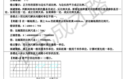 单元核心知识归纳与易错警示（导学案）_1-6年级下册_R6数下新插图版_R6数下教案+学案_导学案_第4单元比例