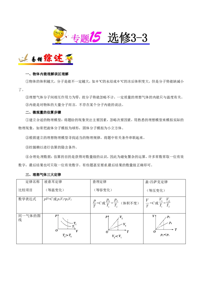专题15选修3-3-备战2019年高考物理之纠错笔记系列（原卷版）_新高考复习资料_2022年新高考复习资料_高考物理2022年一轮复习各版本_1.2022年高考物理一轮复习全国通用版_原卷版