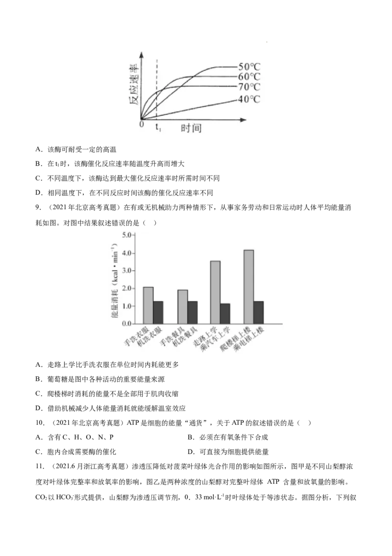 专题02细胞的物质运输、酶与ATP-三年（2020-2022）高考真题生物分项汇编（全国通用）（原卷版）_高考真题分类汇编(2012-2022)生物_高考真题分项汇编(2020-2022)生物