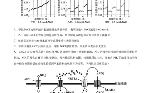 专题02细胞的物质运输、酶与ATP-三年（2020-2022）高考真题生物分项汇编（全国通用）（原卷版）_高考真题分类汇编(2012-2022)生物_高考真题分项汇编(2020-2022)生物