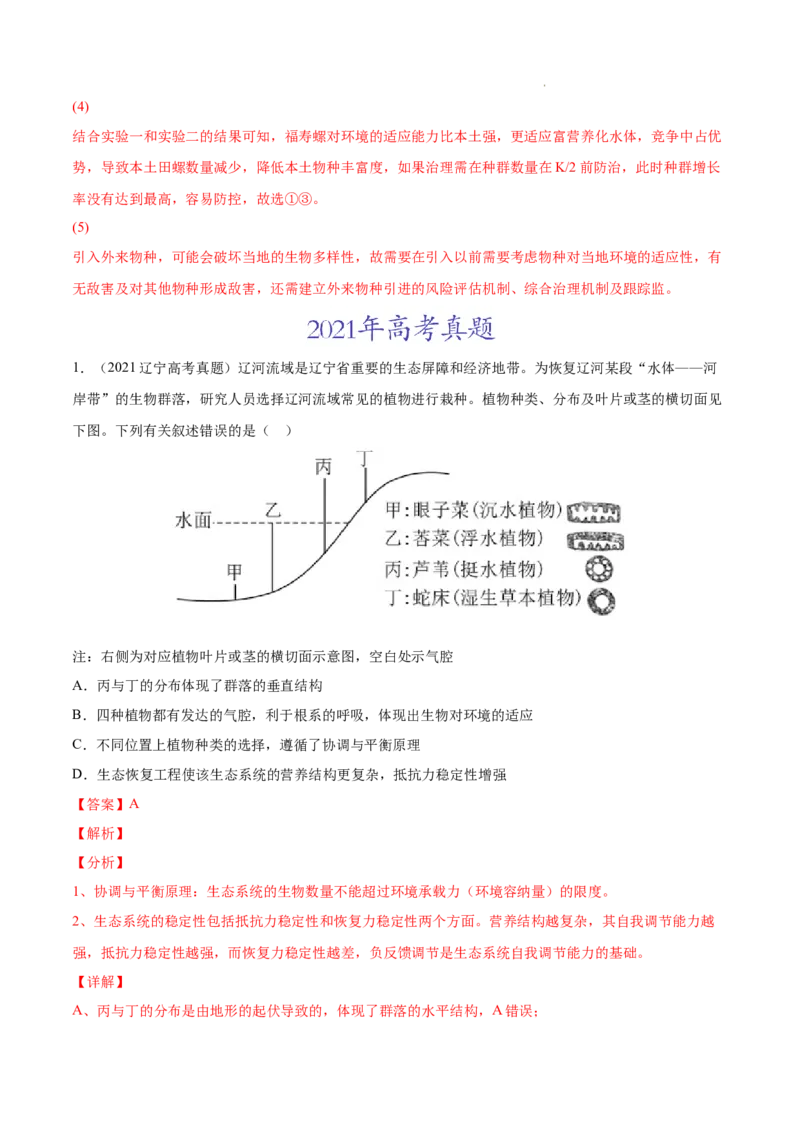 专题12生态系统及其保护-三年（2020-2022）高考真题生物分项汇编（全国通用）（解析版）_高考真题分类汇编(2012-2022)生物_高考真题分项汇编(2020-2022)生物