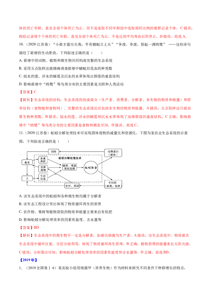 专题10种群和群落及生态系统-十年（2012-2021）高考生物真题分项汇编（全国通用）（解析版）_高考真题分类汇编(2012-2022)生物_高考真题分项汇编(2012-2021)生物