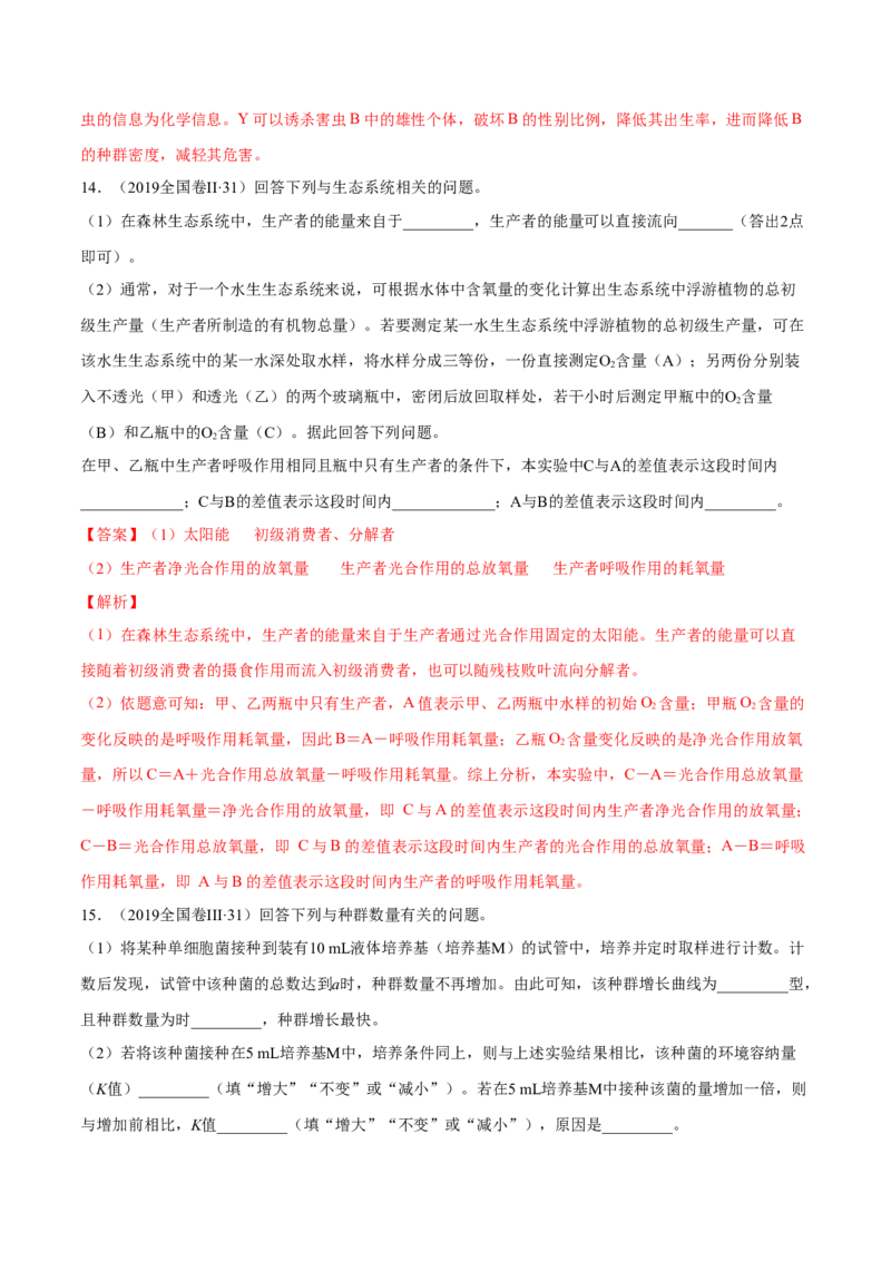 专题10种群和群落及生态系统-十年（2012-2021）高考生物真题分项汇编（全国通用）（解析版）_高考真题分类汇编(2012-2022)生物_高考真题分项汇编(2012-2021)生物