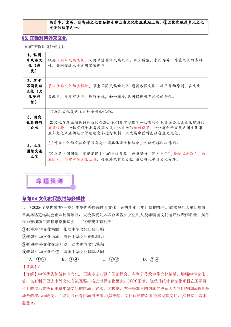 专题10文化传承与文化创新（讲义）（解析版）_42025年新高考资料_二轮复习_上好课2025年高考政治二轮复习讲练测（新高考通用）338376762