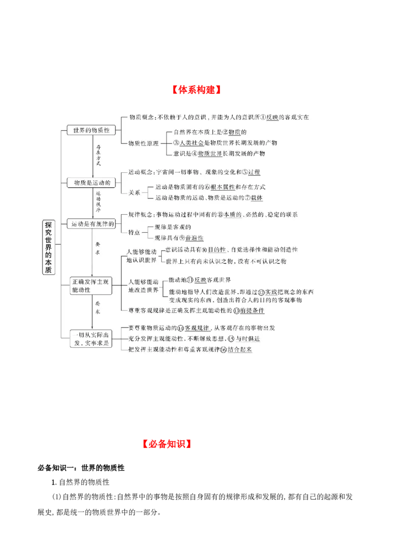 第二课探究世界的本质学案(解析版）一轮备课优选2025年高考政治一轮复习精品课件＋学案＋练习（统编版）_42025年新高考资料_一轮复习_必修四《哲学与文化》