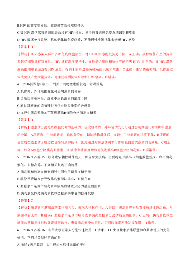专题07内环境、稳态及免疫-十年（2012-2021）高考生物真题分项汇编（全国通用）（解析版）_高考真题分类汇编(2012-2022)生物_高考真题分项汇编(2012-2021)生物