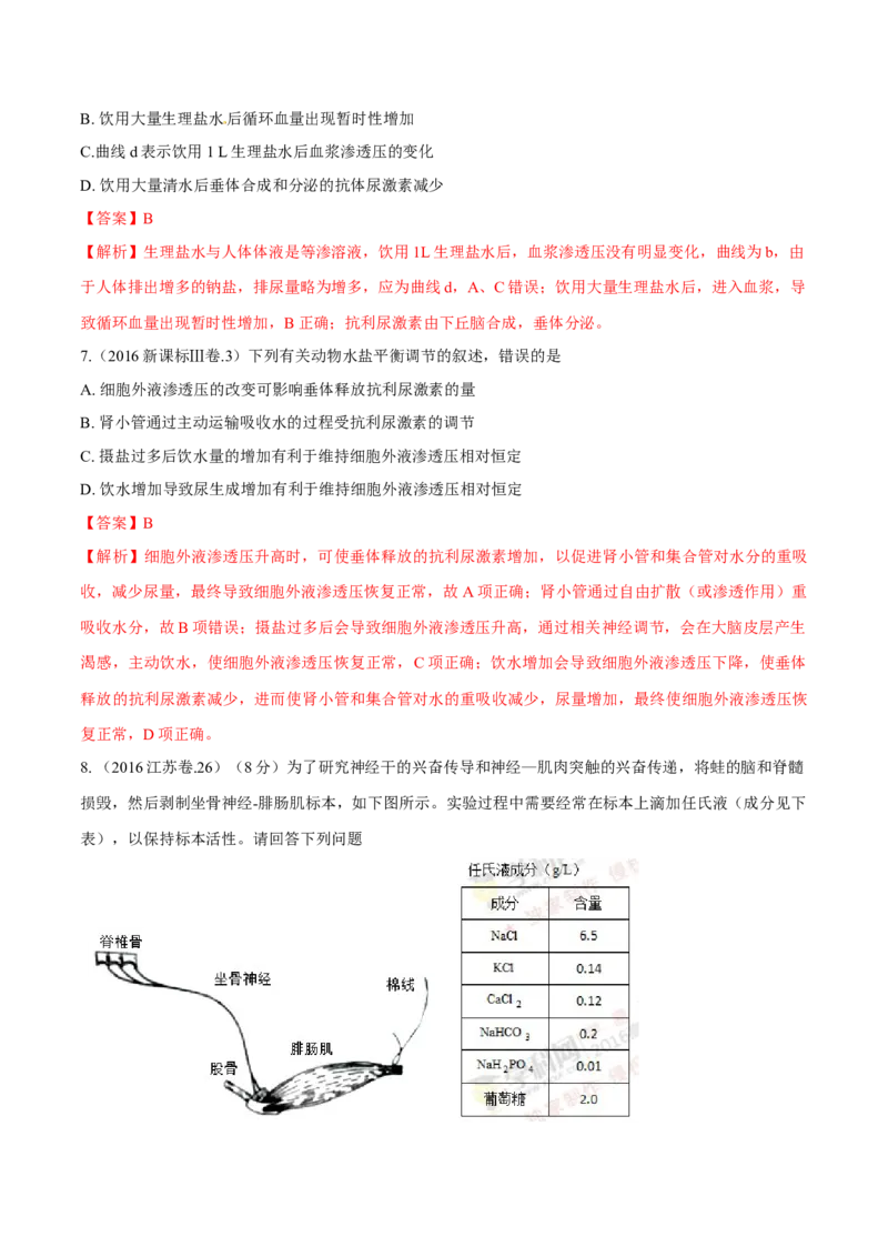 专题07内环境、稳态及免疫-十年（2012-2021）高考生物真题分项汇编（全国通用）（解析版）_高考真题分类汇编(2012-2022)生物_高考真题分项汇编(2012-2021)生物