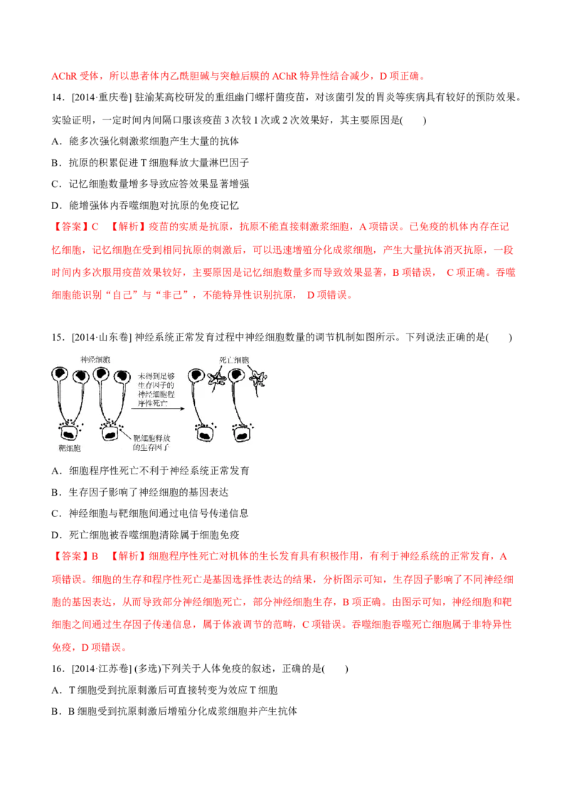 专题07内环境、稳态及免疫-十年（2012-2021）高考生物真题分项汇编（全国通用）（解析版）_高考真题分类汇编(2012-2022)生物_高考真题分项汇编(2012-2021)生物