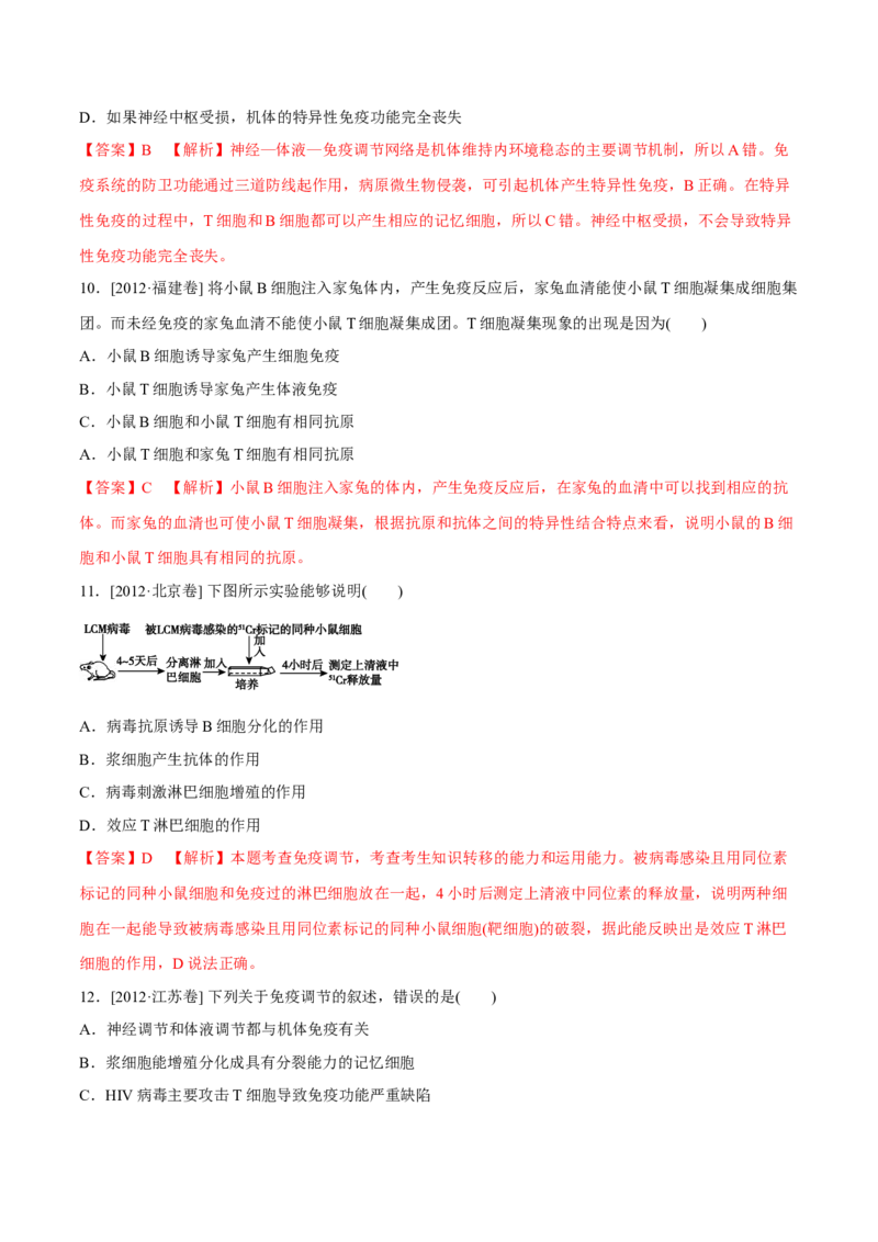 专题07内环境、稳态及免疫-十年（2012-2021）高考生物真题分项汇编（全国通用）（解析版）_高考真题分类汇编(2012-2022)生物_高考真题分项汇编(2012-2021)生物