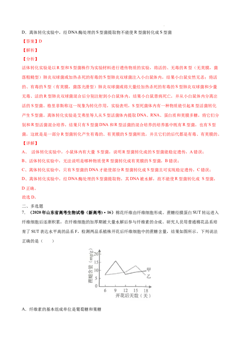 专题05遗传的分子基础-三年（2020-2022）高考真题生物分项汇编（全国通用）（解析版）_高考真题分类汇编(2012-2022)生物_高考真题分项汇编(2020-2022)生物